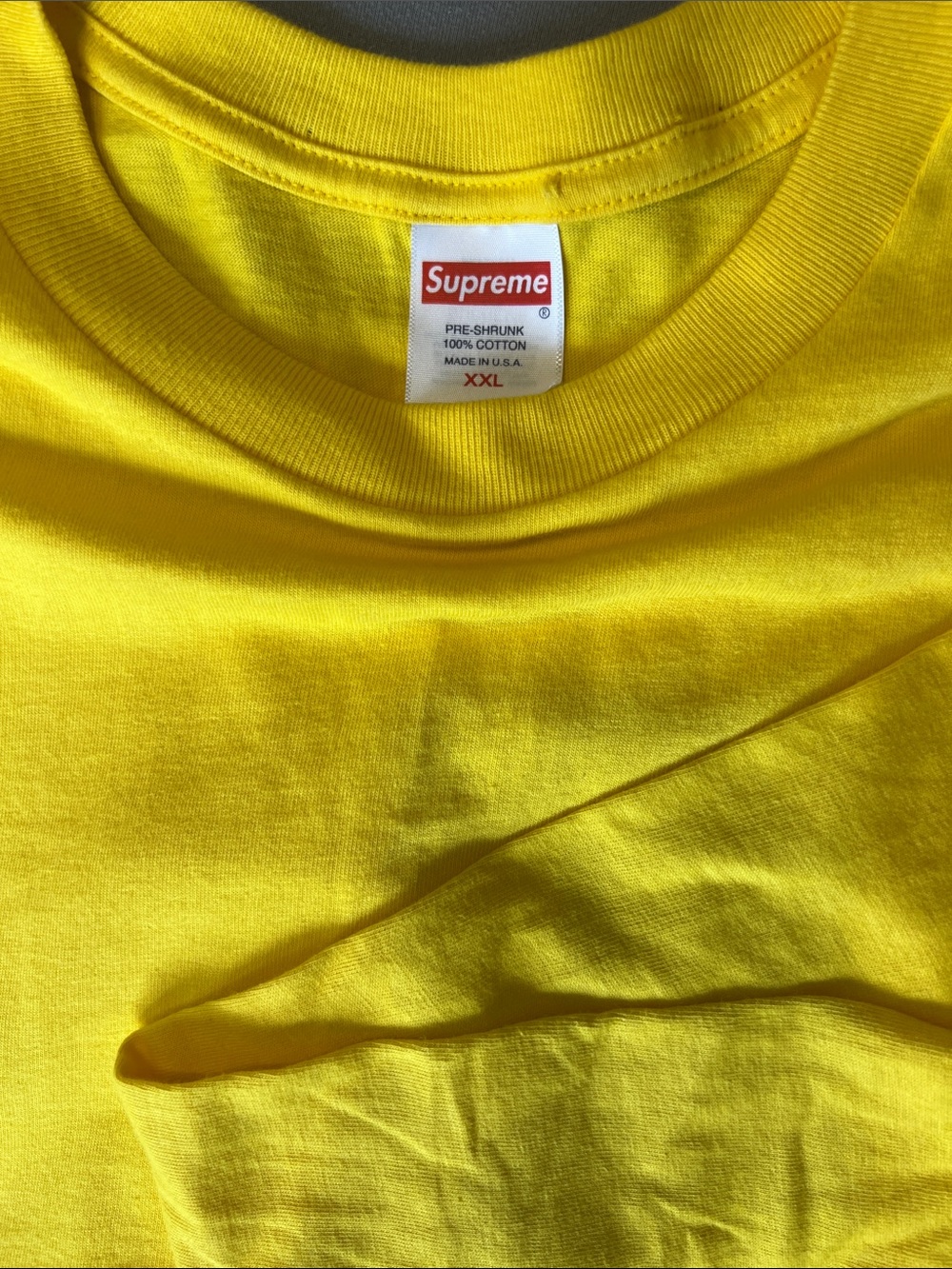 Supreme Men’s Yellow Cotton Crew Neck Long Sleeve T-Shirt size XXL